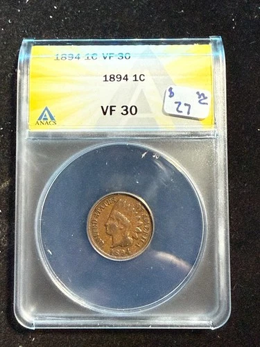 1894 INDIAN HEAD CENT ANACS VF 30 950