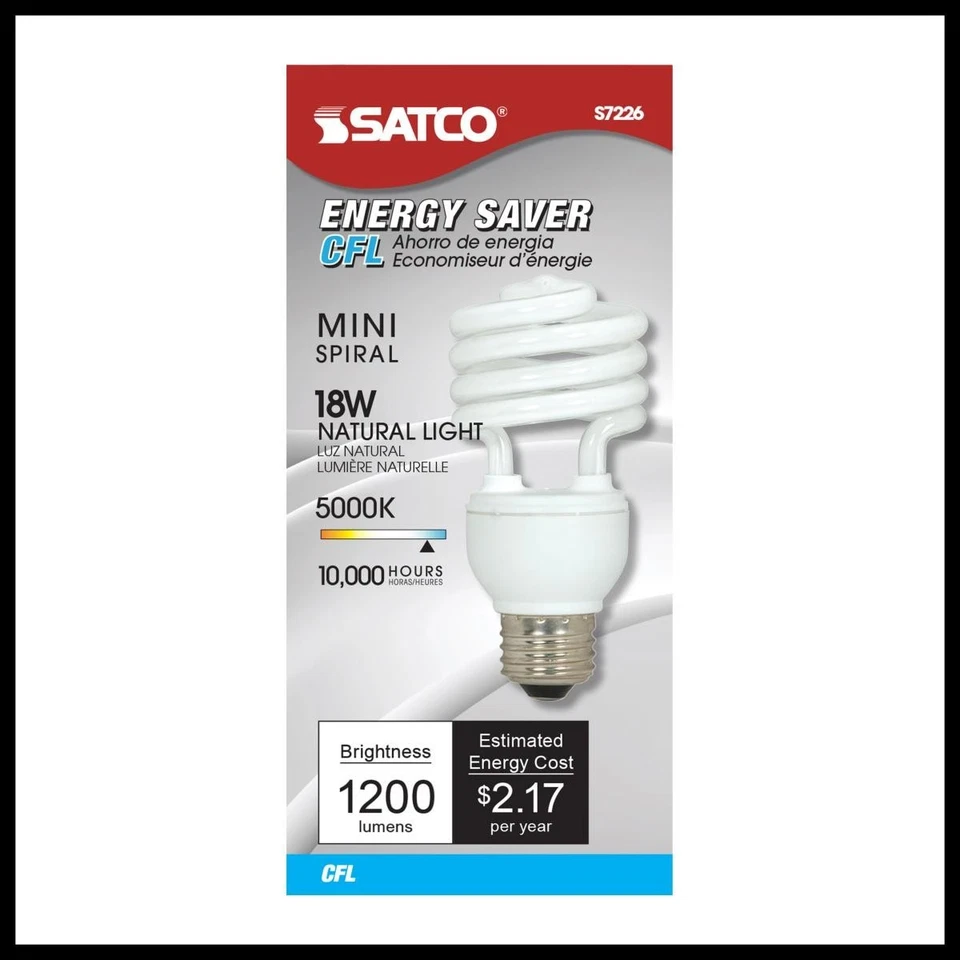 Satco S7226 - 18 Watt Mini Spiral Compact Fluorescent - 5000K (6 Pack) - Image 2 of 4