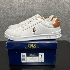 POLO RALPH LAUREN Court Sneaker Junior Big Kid 5 EU 37 White Tan Leather Shoe