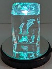3D Laser Etched Crystal Glass Cube Dolphin Ocean Theme/ Multi Color Lighted Base