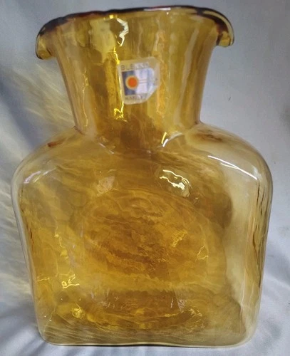 Vintage Blenko  Amber Art Glass Double Spout Water Bottle Carafe Pitcher MCM