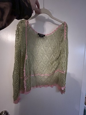 Adorable Vintage Betsey Johnson Beaded Pink and Green Cardigan