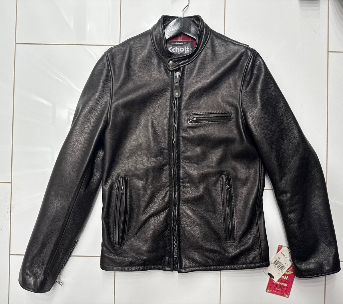 NWT Schott NYC 530 Waxed Pebbled Cowhide Cafe Racer Leather Jacket