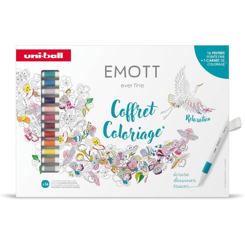 Feutres de coloriage 16 couleurs intenses avec pointe fine haute densité