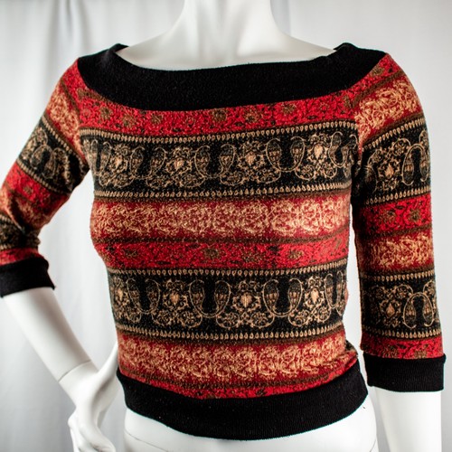 Celine, Maglione donna CELINE vintage rosso nero oro maglia paisley taglia XS Petite