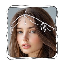 Rhinestone Head Chain Silver Crystal Headpiece Wedding Hair Chain Costume Hai...