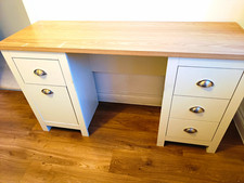 Grey Computer Desk, Light Wood Top, Wood/Metal, Freestanding 5 Drawers