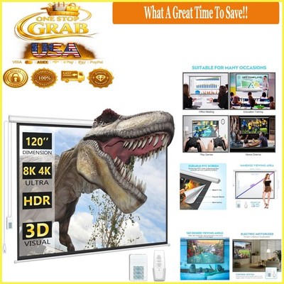 120-Inch Electric Projector Screen 4K HD Motorized Drop-Down with Remote