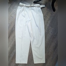 Vintage White Winter Pleated Trousers with Belt