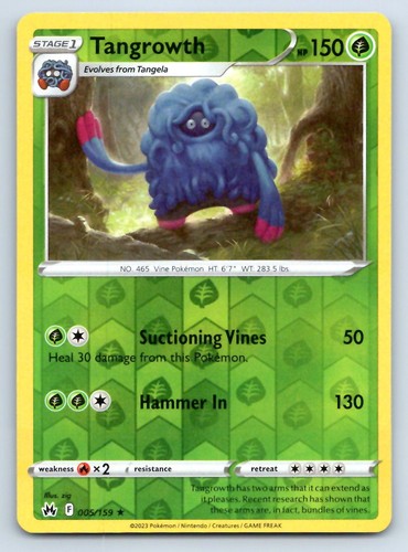 Pokemon Tangrowth 005/159 Crown Zenith CRZ REVERSE HOLO R NM