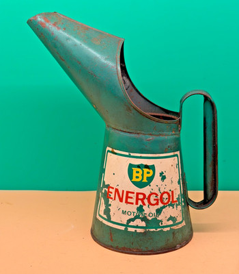 Vintage BP Energol 1 Quart Oil Pourer Jug Petroliana Orig Garage Can Spout Used