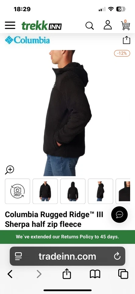 Columbia Mens Rugged Ridge Sherpa Fleece 1/4 zip hoodie black XL RRP £70 - Image 2 of 4