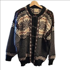 Dale Of Norway wool Nordic Fair Isle snowflakes clasp cardigan unisex sz L