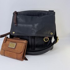 Fossil Morgan Traveler Crossbody Bag Black Leather  Wallet Long Live Vintage 