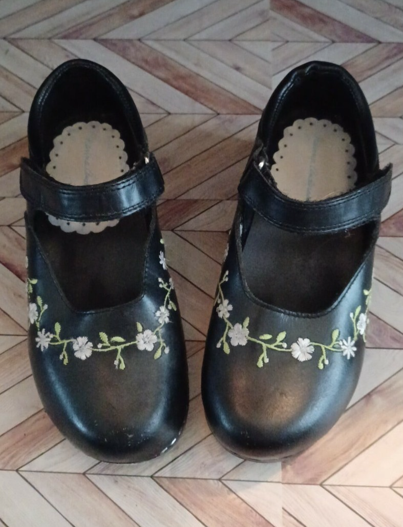 SAOLA Zoccolo scarpa bambina Hanna Andersson Mary Jane suola in legno misura 12 5 13 31 nero