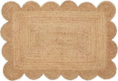 Weaving Cottage Scalloped Natural Jute Area Rug | Beige, 2X3 FT Handwoven Jut...