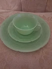 Vintage Anchor Hocking Jadite 3 pieces Dinner Plate Cup and Saucer Alice pattern