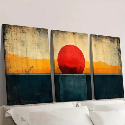 3pcs Tan Color Block Collage Abstract  BN   Wall Art Canvas Framed 50x70cm