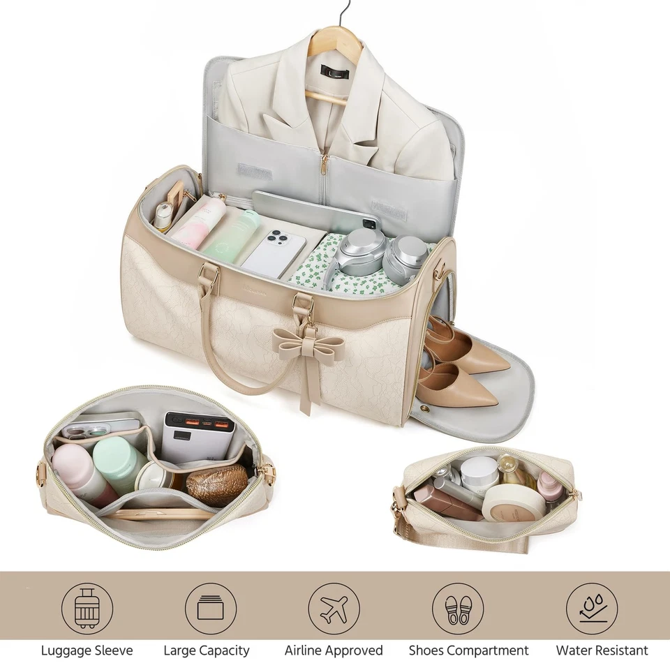 Bolsas de ropa para viaje, bolsa de lona convertible de cuero con artículos de tocador,... Foto 2 de 4