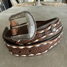 Nocona Genuine Thick Leather Western Belt Brown Tooled Size 42 With Buckle