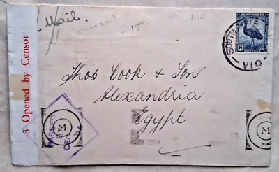 AUSTRALIA 1944 AIRMAIL COVER TO THOMAS COOK EGYPT ALSO CENSORED ON ARRIVAL - Image 1 of 2