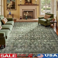 Soft Vintage Floral Area Rug Machine Washable Non-Slip Backing Low Pile Durable