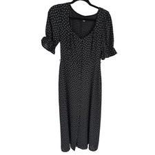 1 State Womens 4 Maxi Length Short Sleeve Dress Black White Polka Dot Tie Waist