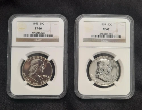 1955 PF66 and 1957 PF67 Franklin Silver Half Dollars NGC