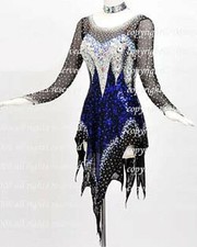 L2007 Unique ballroom Rhythm salsa Latin samba dance dress UK12 US 10 black