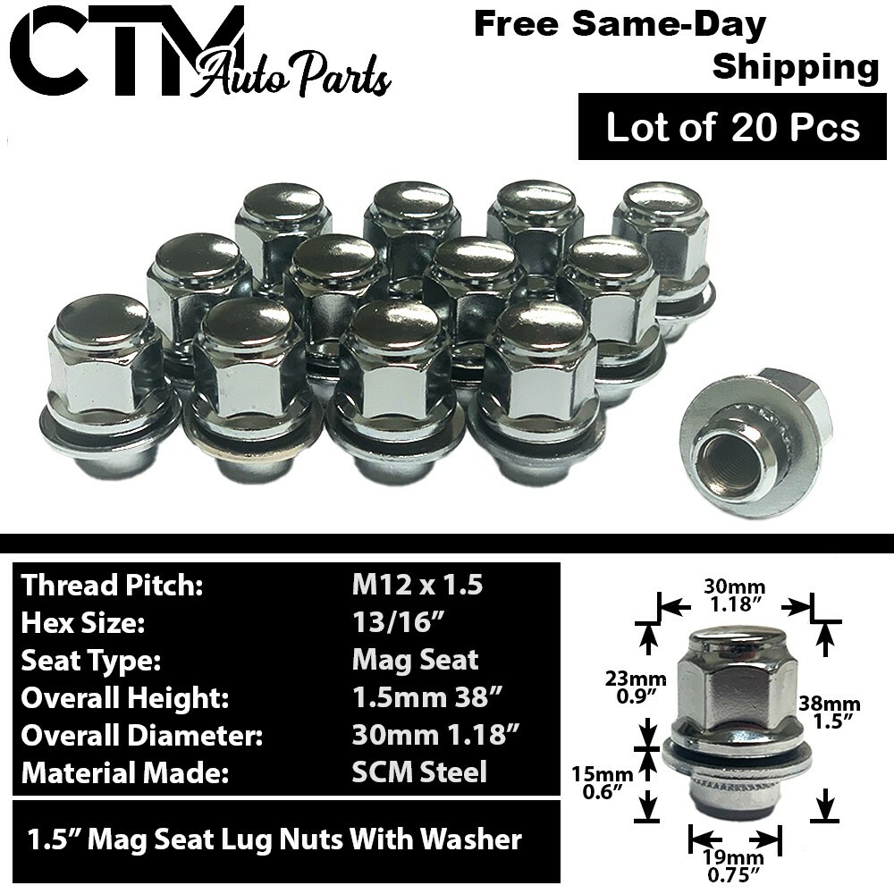20x Chrome Mitsubishi OEM Factory Mag Style 12x1.5 Replacement Lug 
