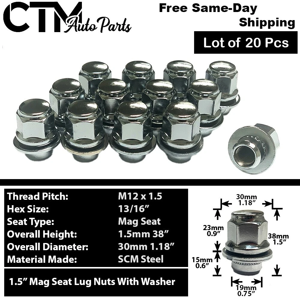 20x Chrome Mitsubishi OEM Factory Mag Style 12x1.5 Replacement Lug