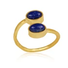 Natural Lapis Lazuli Adjustable Ring 18k Gold Plated 925 Silver Bypass Ring