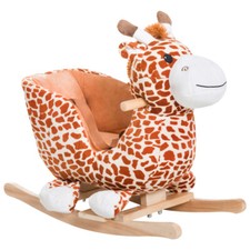 Kids Plush Rocking Horse Giraffe Style Themed Ride-On Chair Toy With Sound Brown