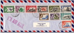 1956 Gilbert & Ellice Island Stamps Air Mail Cover To USA NY Loudonville