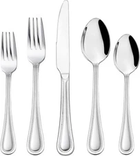 60 PCS Silverware Pearled Edge Stainless Steel Flatware Set Fits 12 Person
