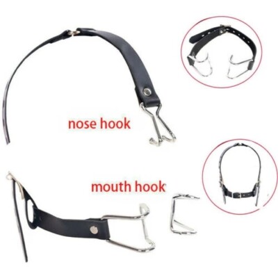 Bdsm Slave Open Mouth Bite Gag with Nose Clip Head Bondage Harness Strap Cosplay