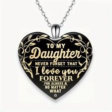 Heart Necklace Pendant To My Daughter I Love You Silver Tone with Chain