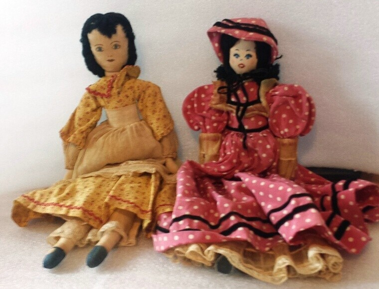 TWO LOVELY EDITH FLACK ACKLEY DOLLS WITH HAND-PAINTED FACES 14"-15"