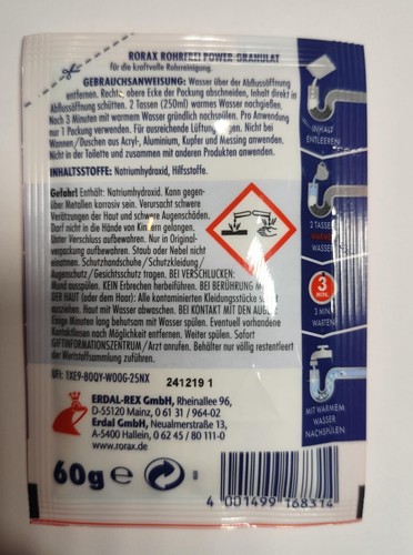 2X rorax Rohrfrei Power-Granulat Portionspack 60g sofort löst Sogar Haare auf - Bild 3 von 3