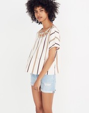 Madewell Embroidered Boxy Top in Rocco Stripe Women's Size Medium New with Tags