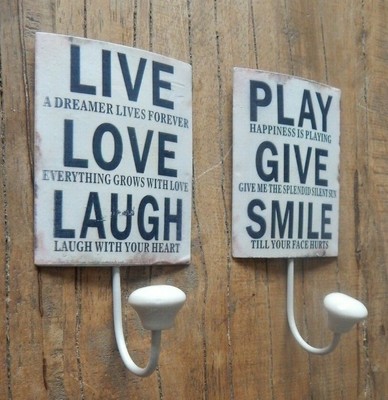 Wandhaken LIVE LOVE SMILE / PLAY GIVE SMILE Metall Einzel Kleiderhaken Rustikal