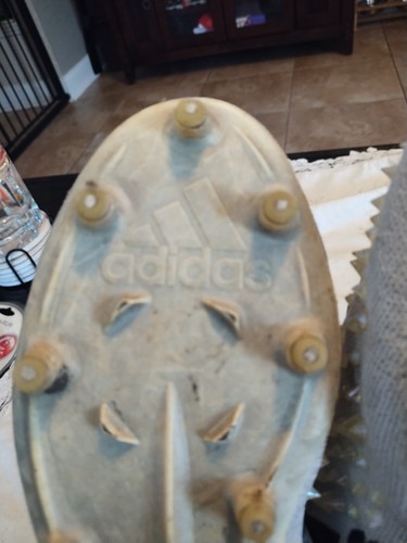 Rare Men s Adidas Adizero Size 10 SK Spikes Football Cleats White Gold - Picture 8 of 9