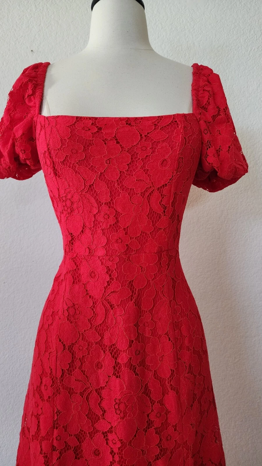 Abito midi Anthropologie nuovo taglia small rosso pizzo floreale Bridgerton San Valentino