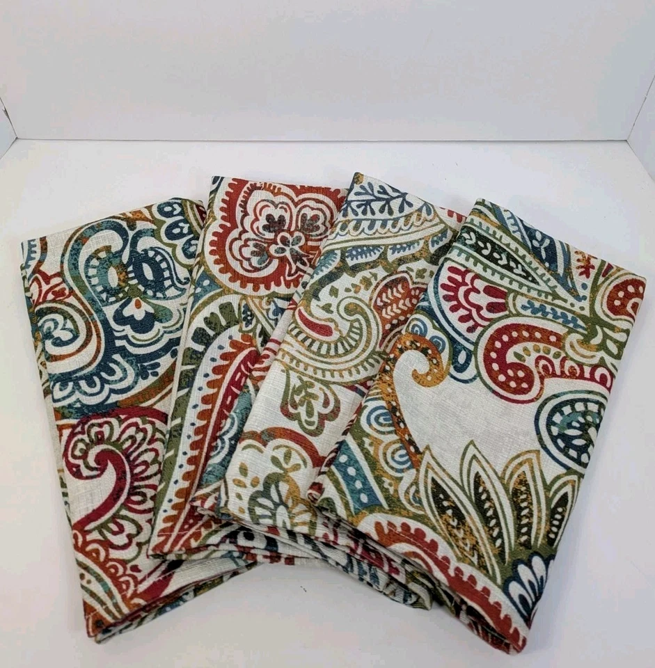 食品网络餐巾摩纳哥佩斯利(4件套)布织物锈青绿色金色 — 第 2/4 张图片