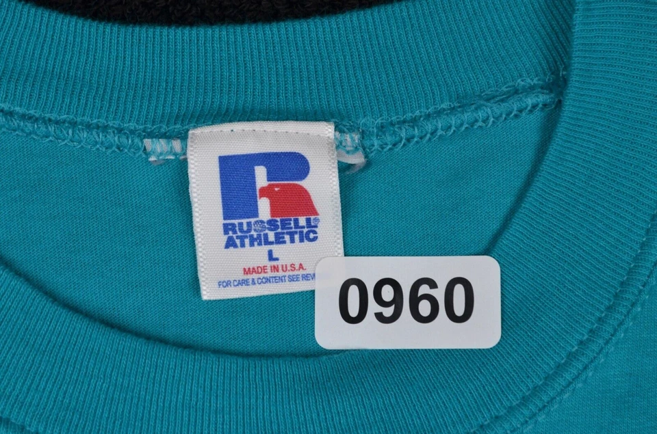 Camisa masculina vintage anos 80 Russell Athletic Script grande 40" azul-petróleo - Imagem 3 de 4