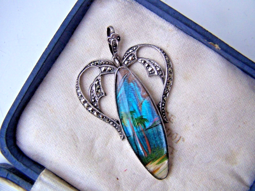 VINTAGE LARGE STERLING SILVER & MARCASITE BUTTERFLY WING PENDANT TLM THOMAS MOTT - Picture 3 of 6