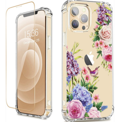 Blumen Handyhülle für iPhone 14 Pro Max 6,7'' + Displayschutz & Ringhalter