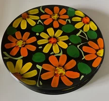 Vintage 1960s Japan MCM Round 13" Tray / Platter Hand Painted Flower Power