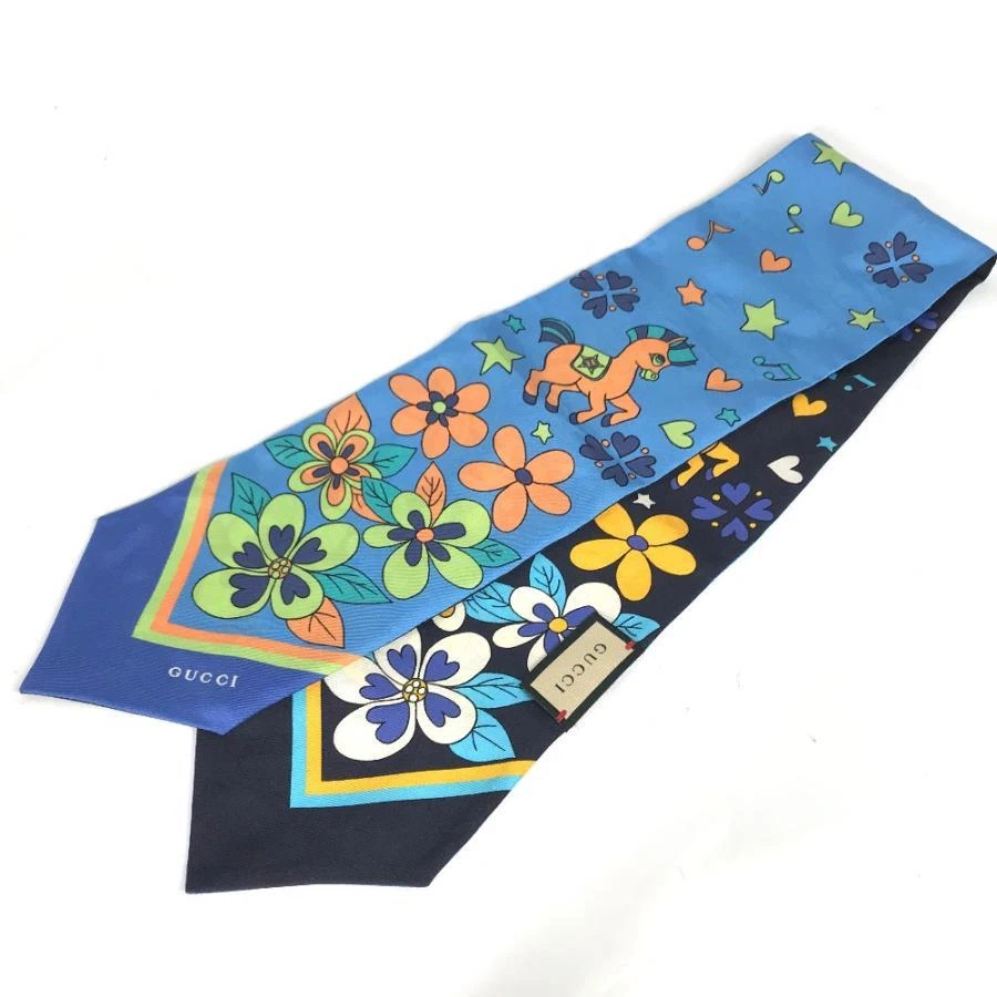 GUCCI Authentic Bandeau scarf 100% silk blue x multi W 10/2cm x H 86cm women's
