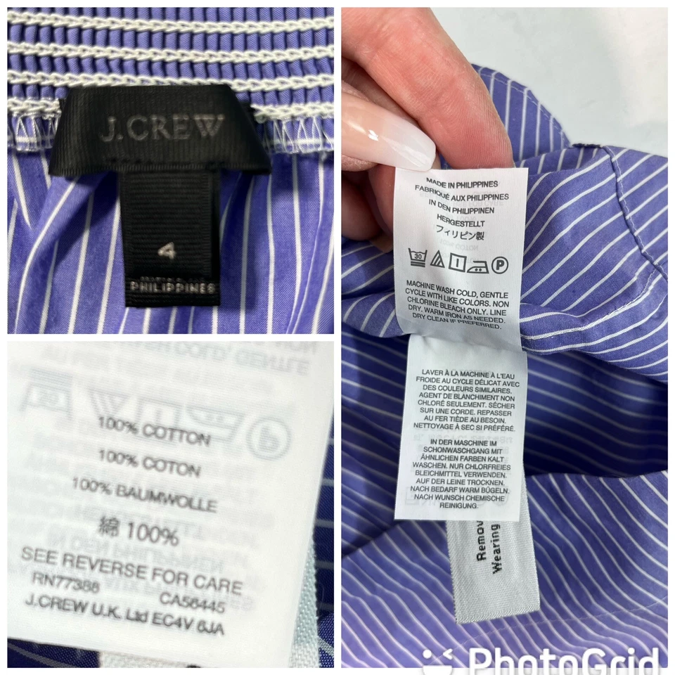 J.Crew Top Womens Size 4 Off-The-Shoulder Blue Pinstriped Coastal Preppy - Image 3 of 4